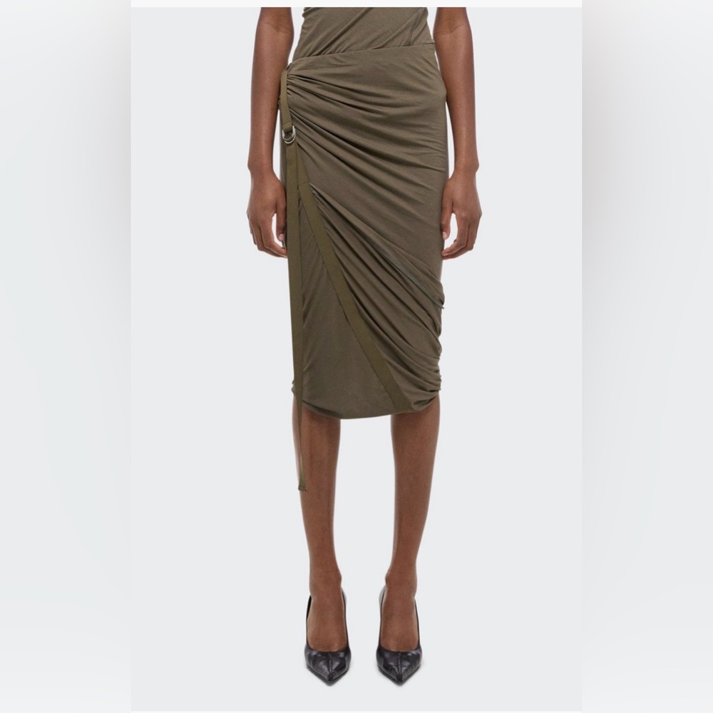 Helmut Lang Olive Wind Jersey Skirt, XL